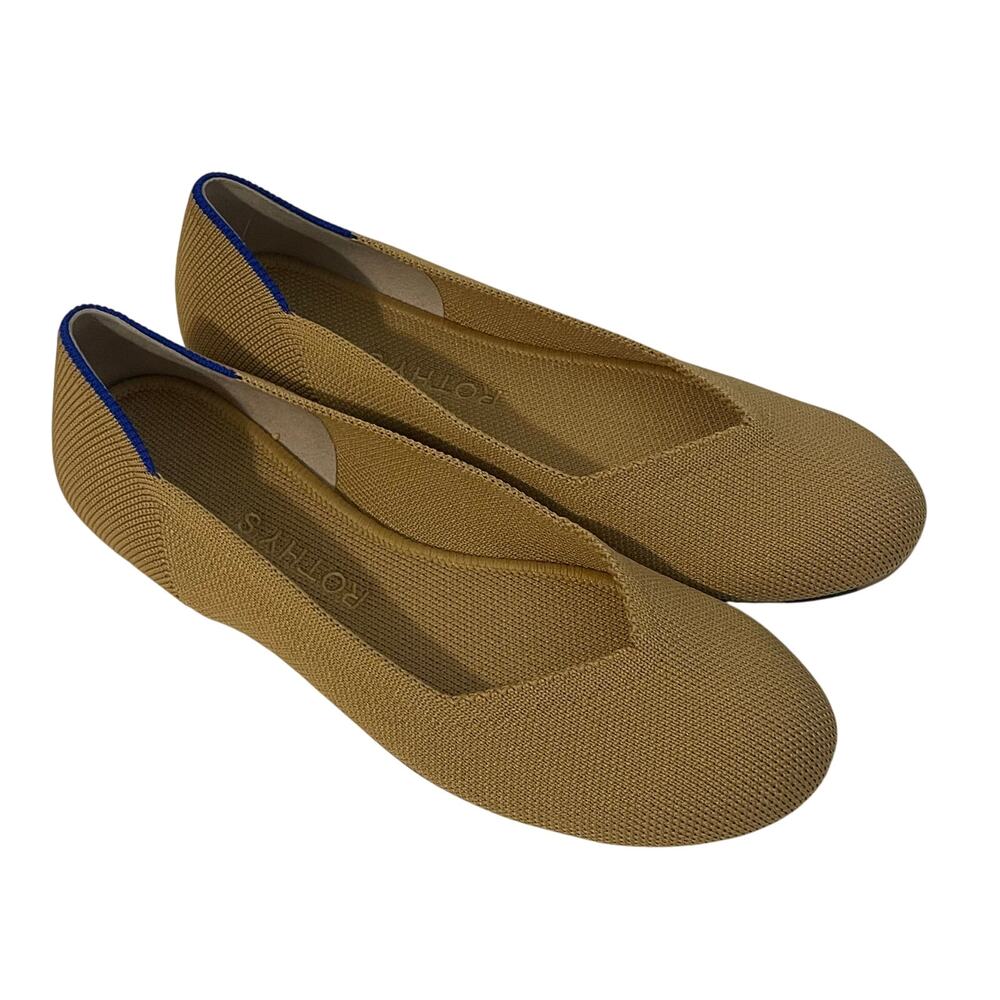 Rothy's Camel Brown Ballet Flats with Blue Trim